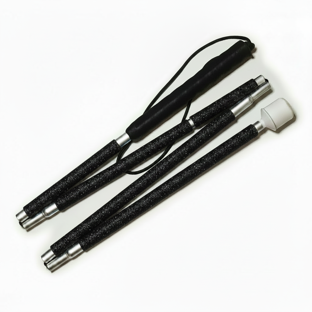 A blind cane designed with black rhinestones