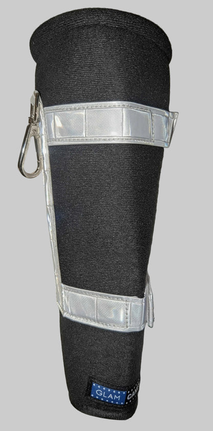 A sturdy holster for your cane with hi-viz reflective lining and a carabiner clip