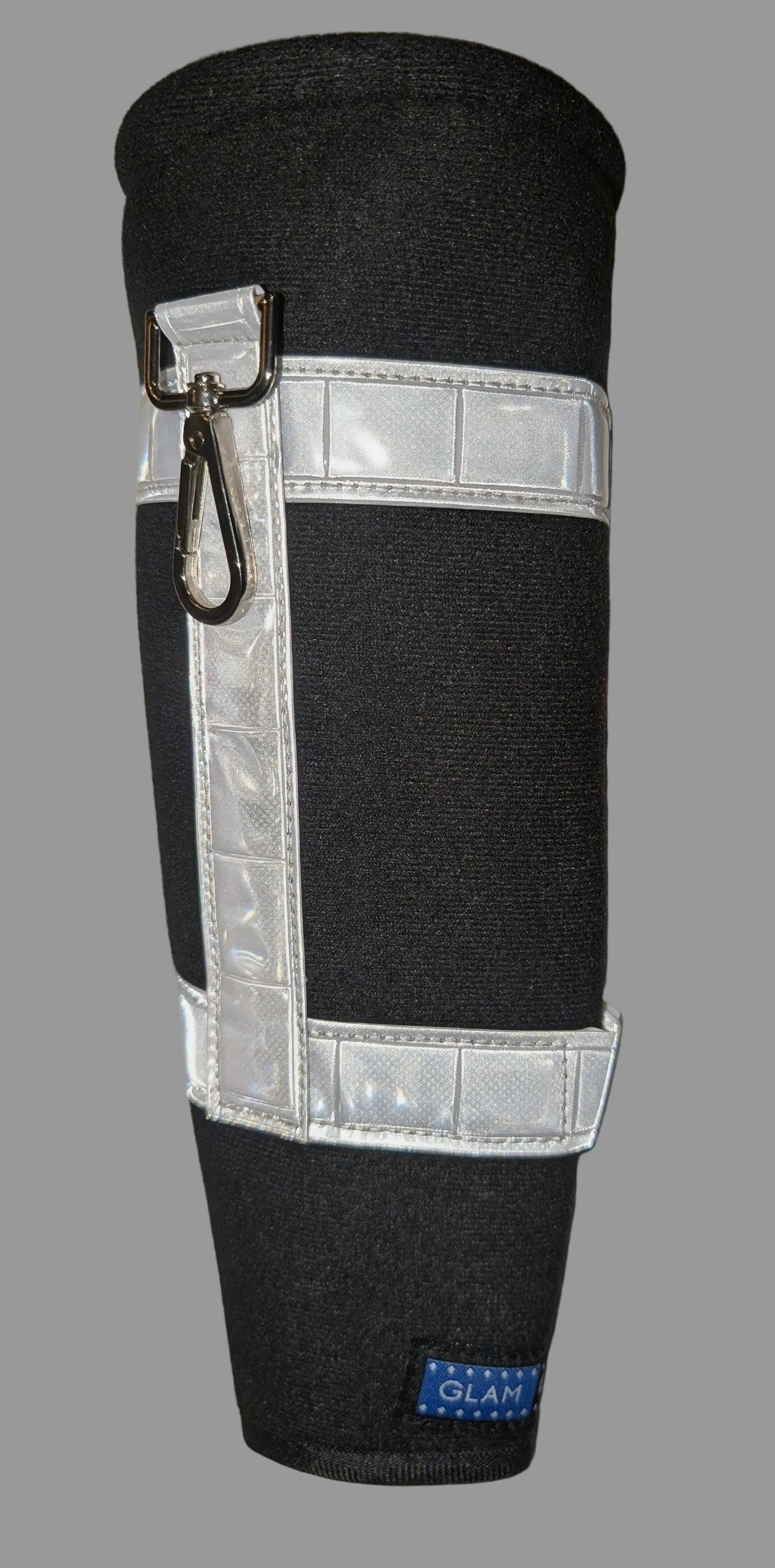A sturdy holster for your cane with hi-viz reflective lining and a carabiner clip