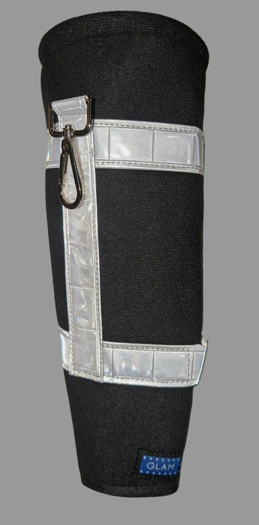 A sturdy holster for your cane with hi-viz reflective lining and a carabiner clip